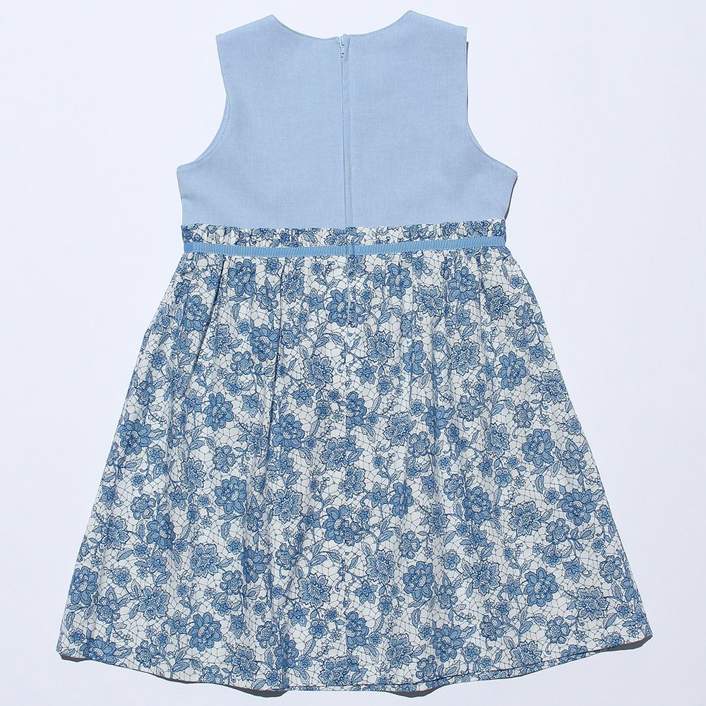 Made in Japan Floral pattern dress with ribbon Blue back