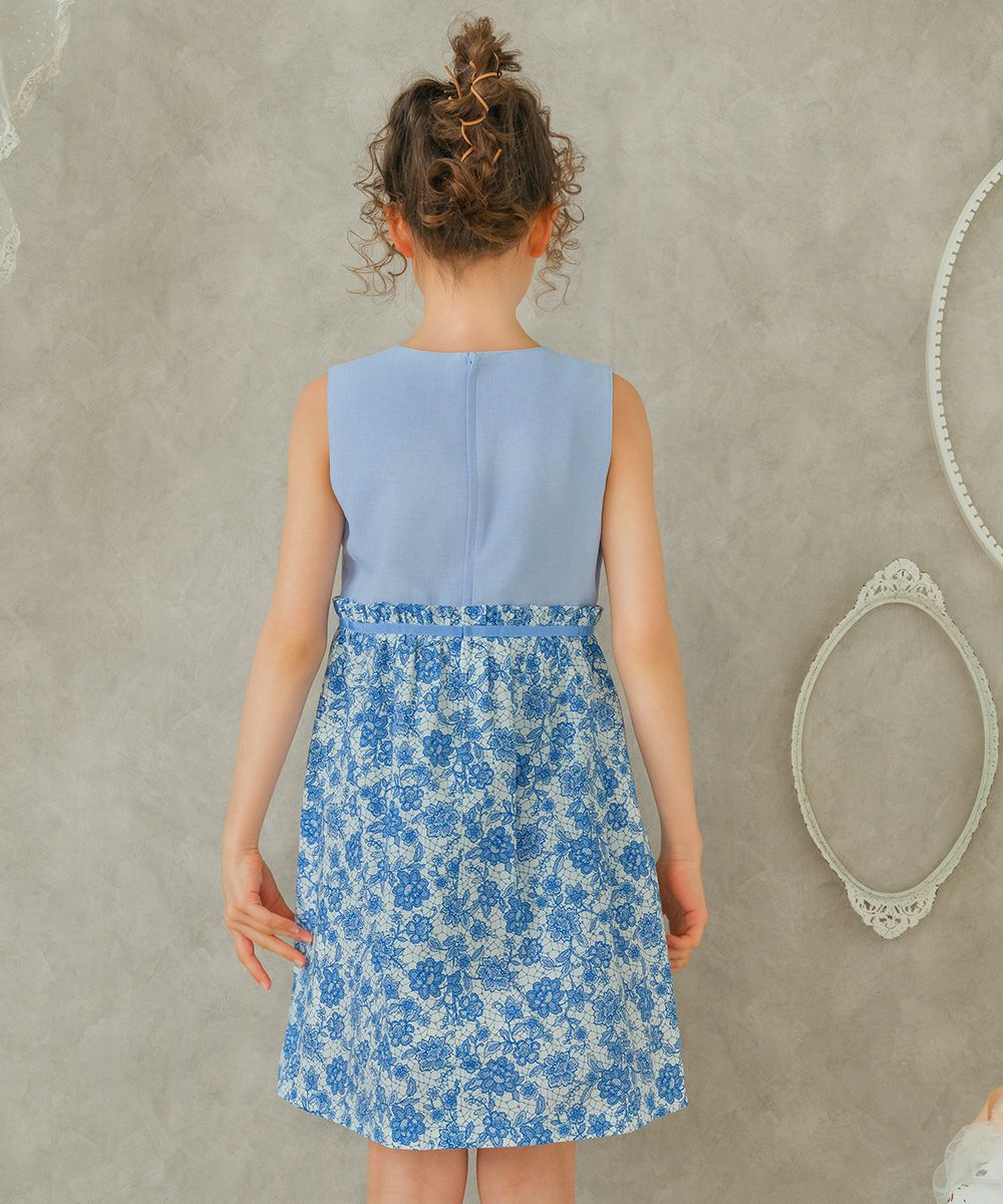 Made in Japan Floral pattern dress with ribbon Blue model image 3