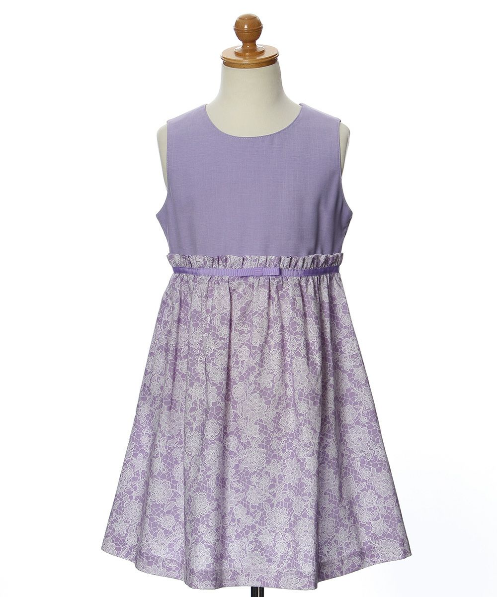 Made in Japan Floral pattern dress with ribbon Purple torso