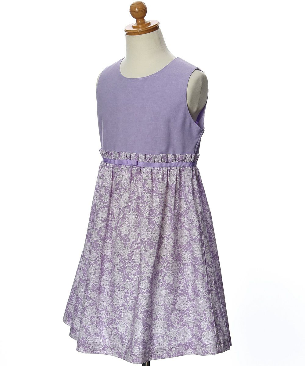 Made in Japan Floral pattern dress with ribbon Purple torso