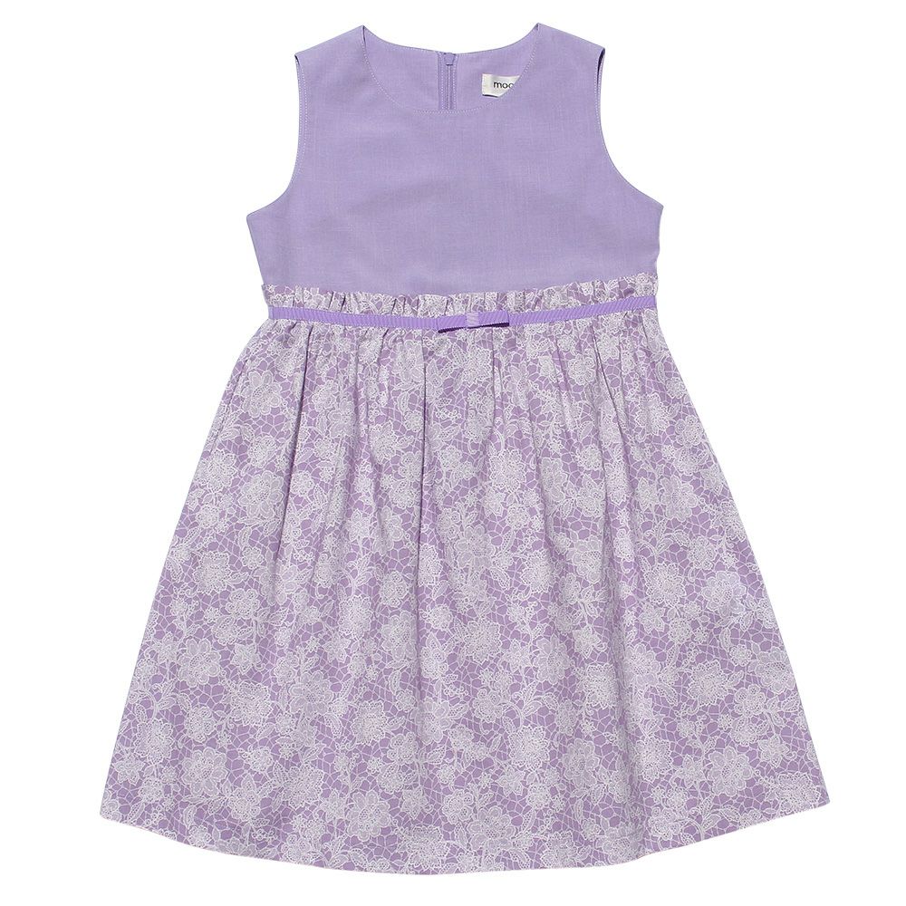 Made in Japan Floral pattern dress with ribbon Purple front