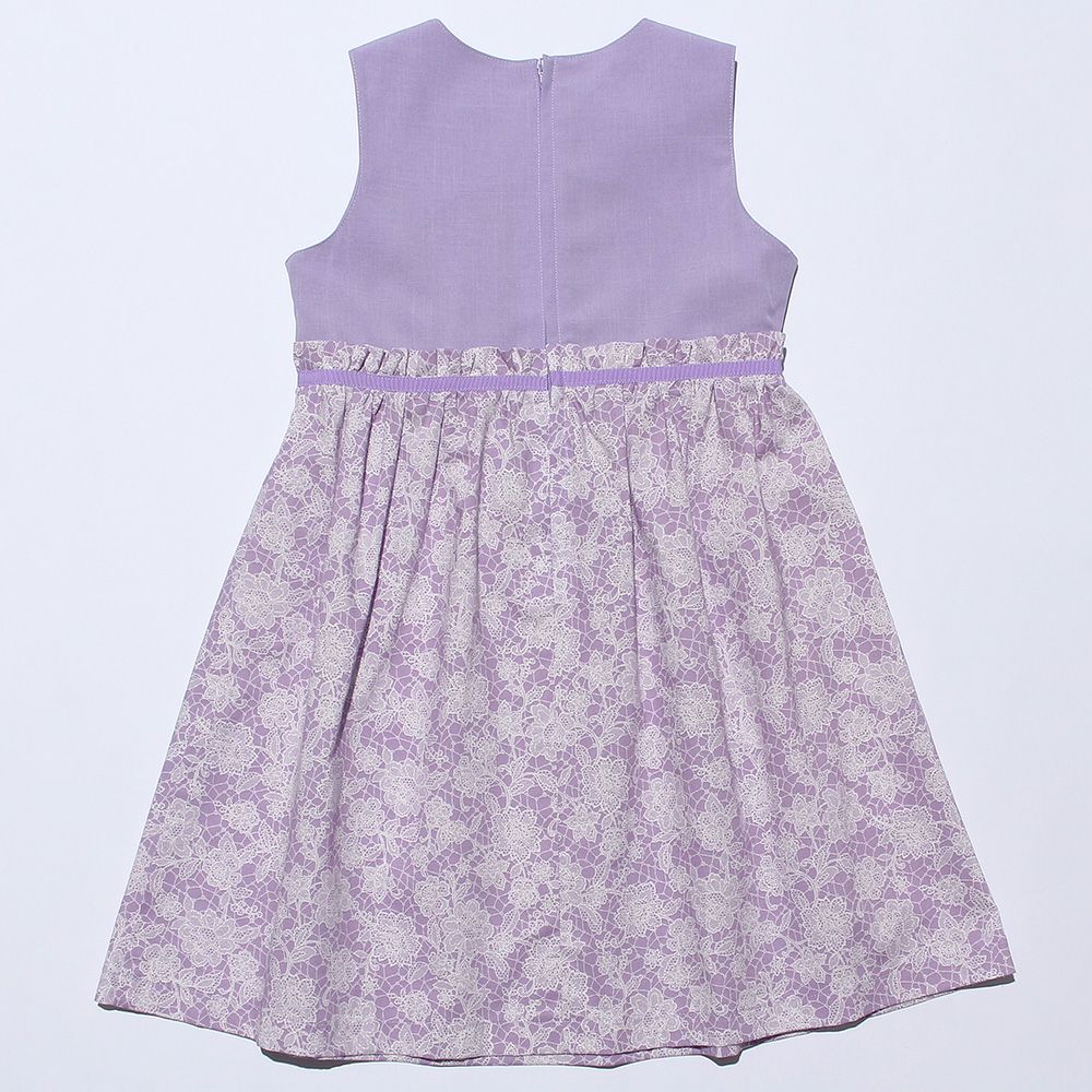 Made in Japan Floral pattern dress with ribbon Purple back