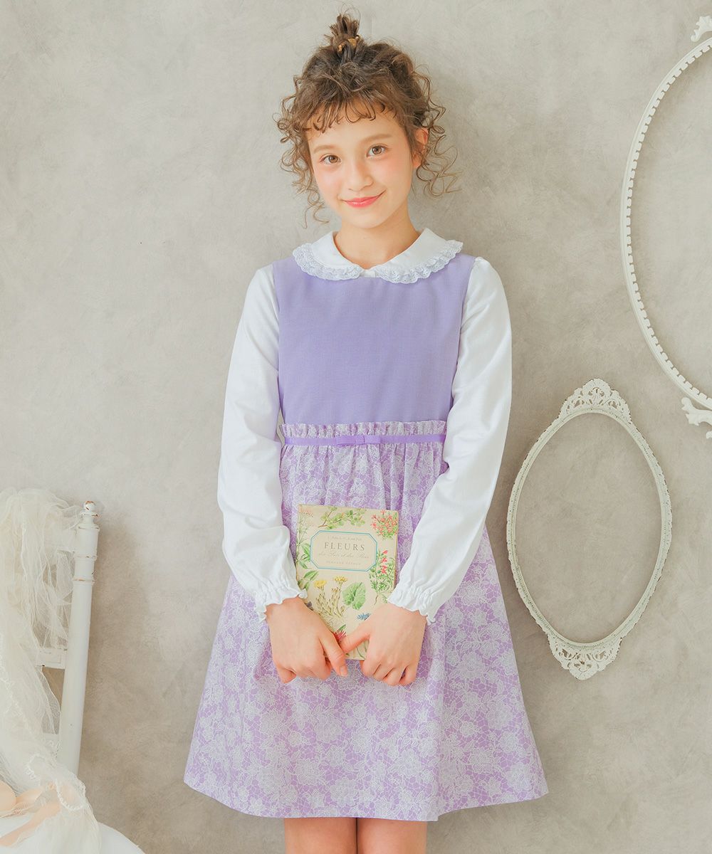 Made in Japan Floral pattern dress with ribbon Purple model image up