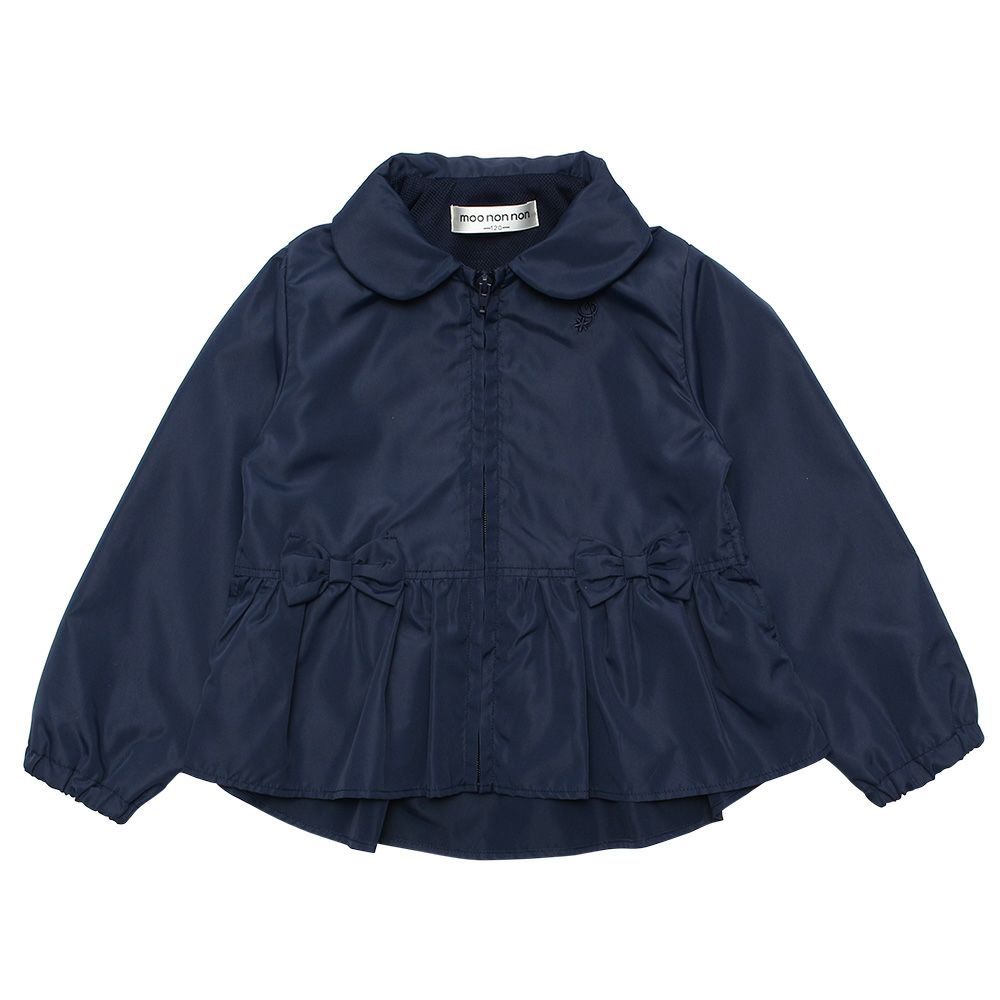 Food storage with ribbon frills round collar zip -up hoodie Navy front