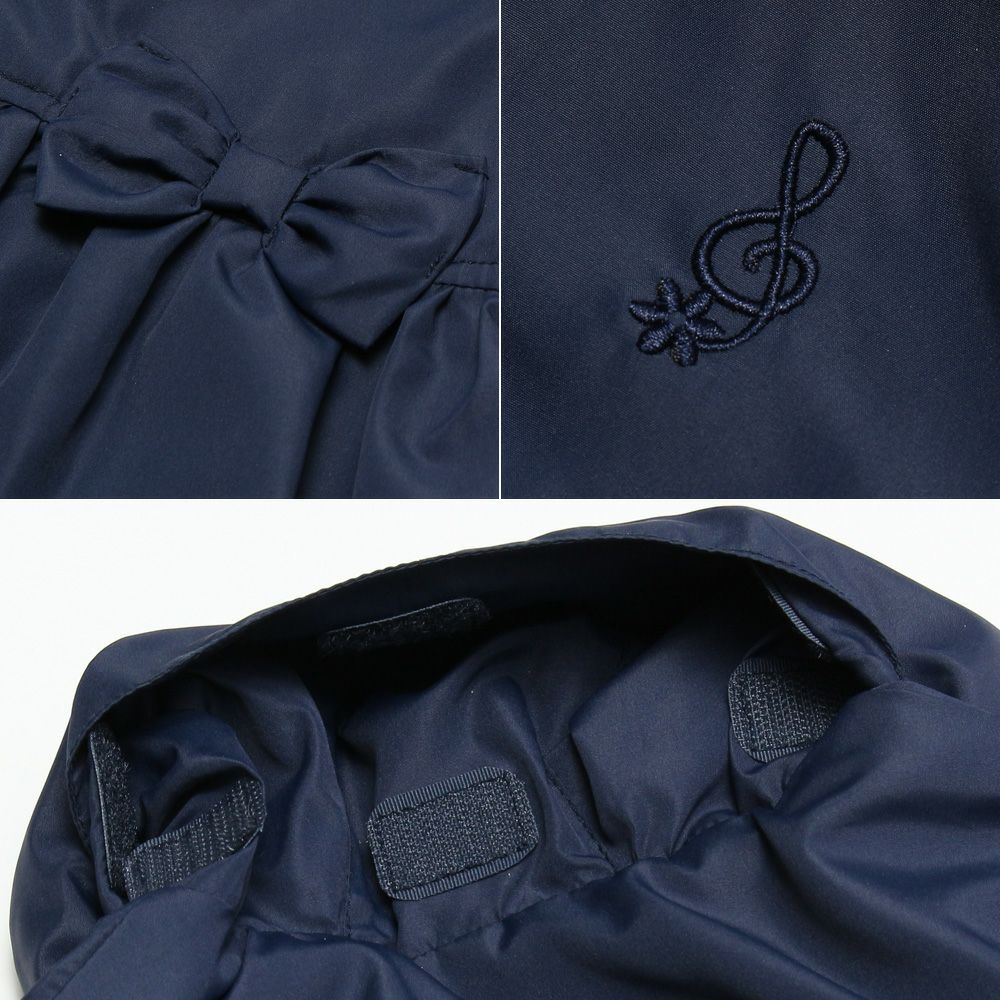 Food storage with ribbon frills round collar zip -up hoodie Navy Design point 1