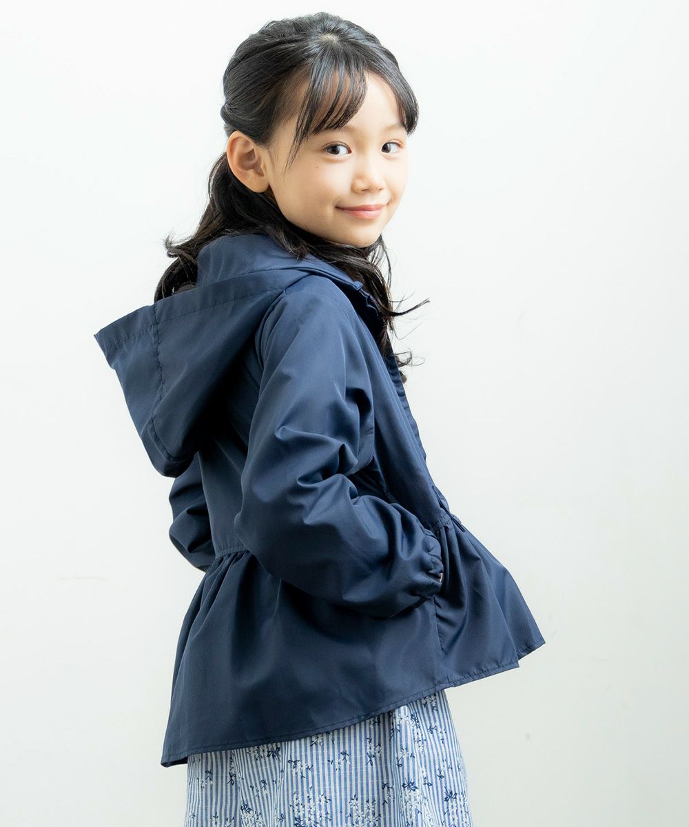 Food storage with ribbon frills round collar zip -up hoodie Navy model image 1