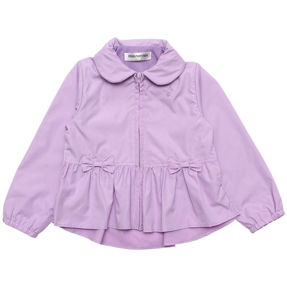 Food storage with ribbon frills round collar zip -up hoodie Purple front