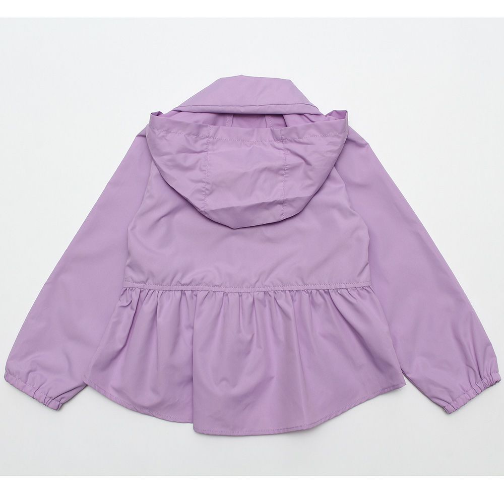Food storage with ribbon frills round collar zip -up hoodie Purple back