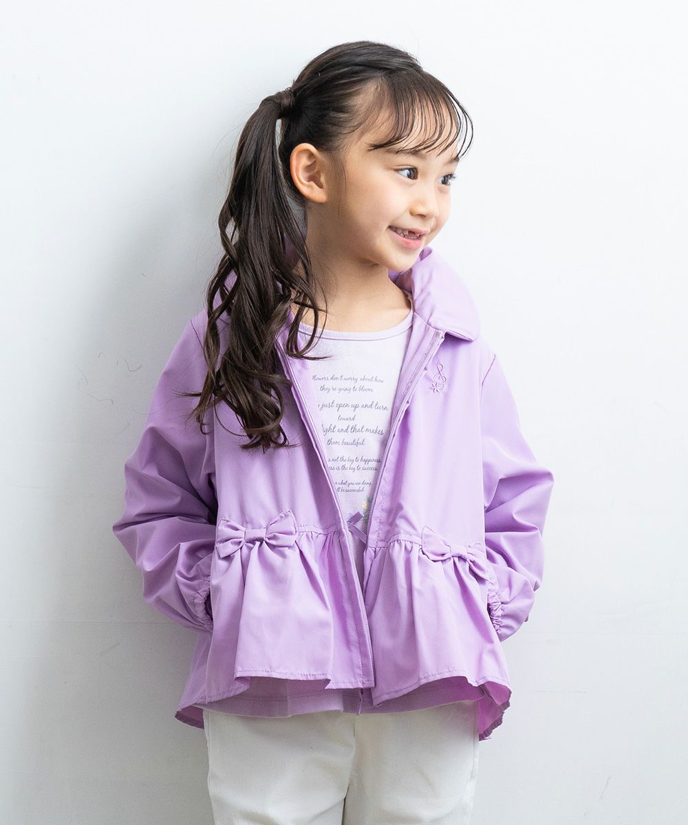 Food storage with ribbon frills round collar zip -up hoodie Purple model image up