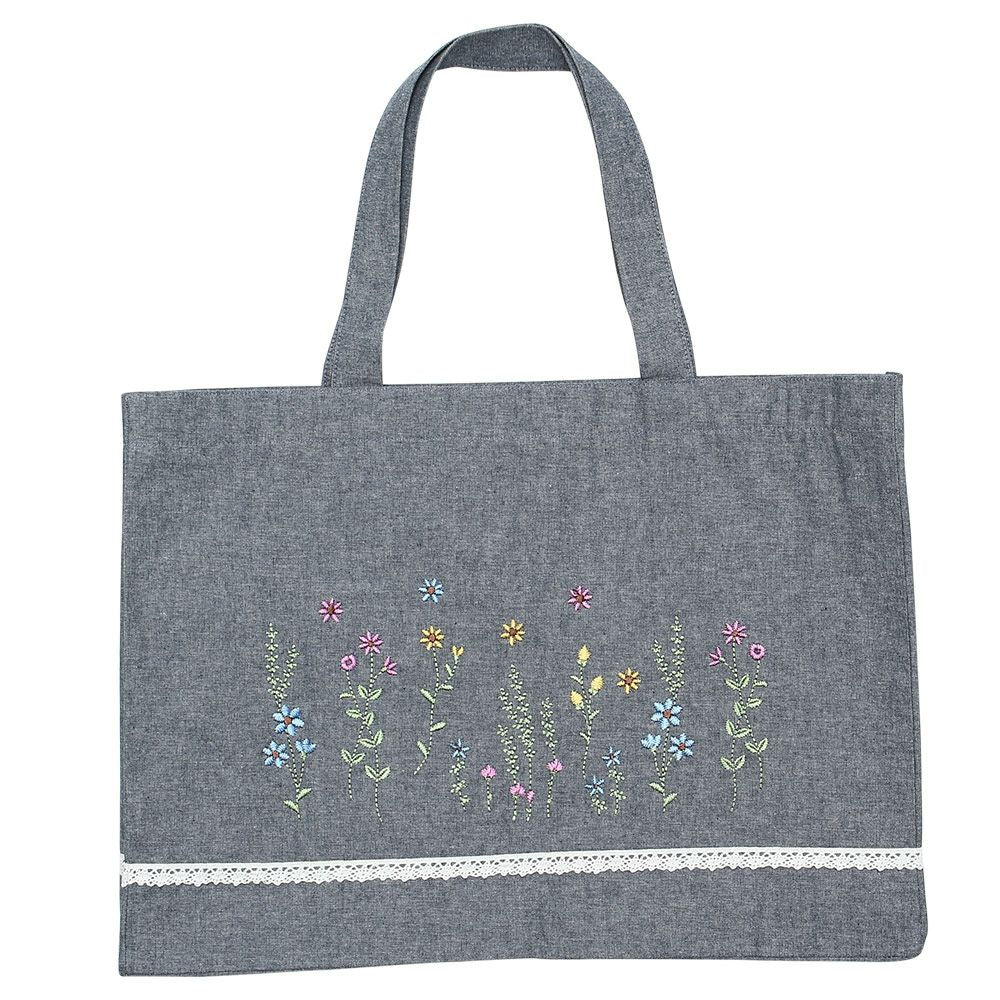 Flower embroidery training tote bag Navy front