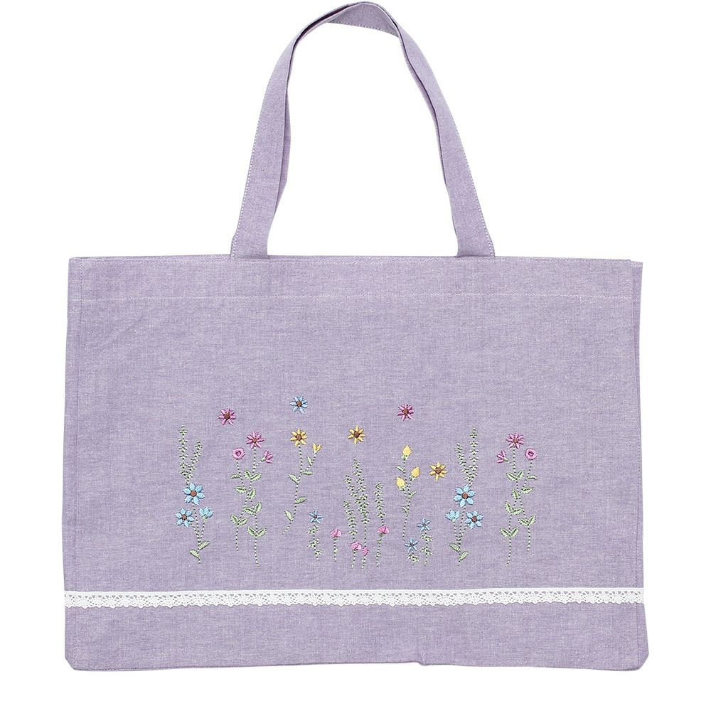 Flower embroidery training tote bag Purple front