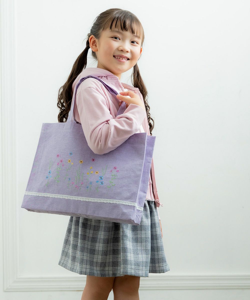Flower embroidery training tote bag Purple model image 1