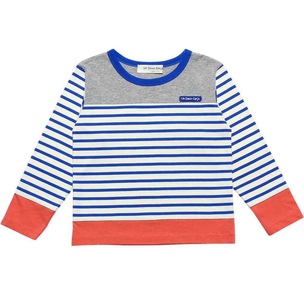 100 % cotton border pattern T -shirt Blue front