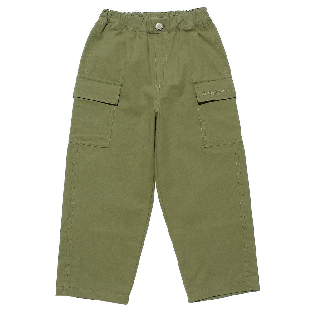 100 % cotton three-quarter length cargo pants Khaki front