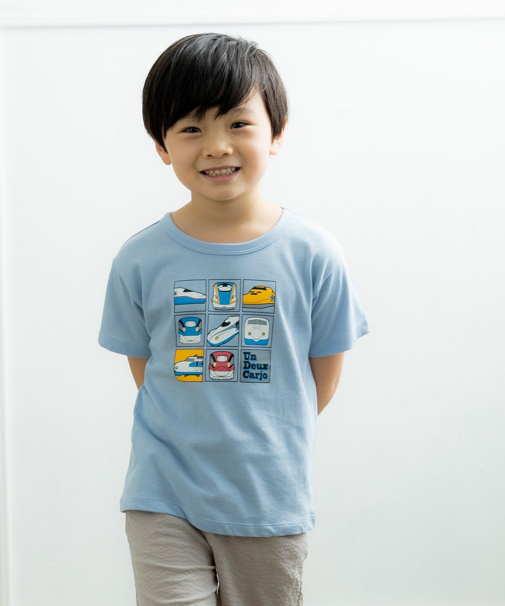 100 % cotton bullet train print T -shirt Blue model image 4