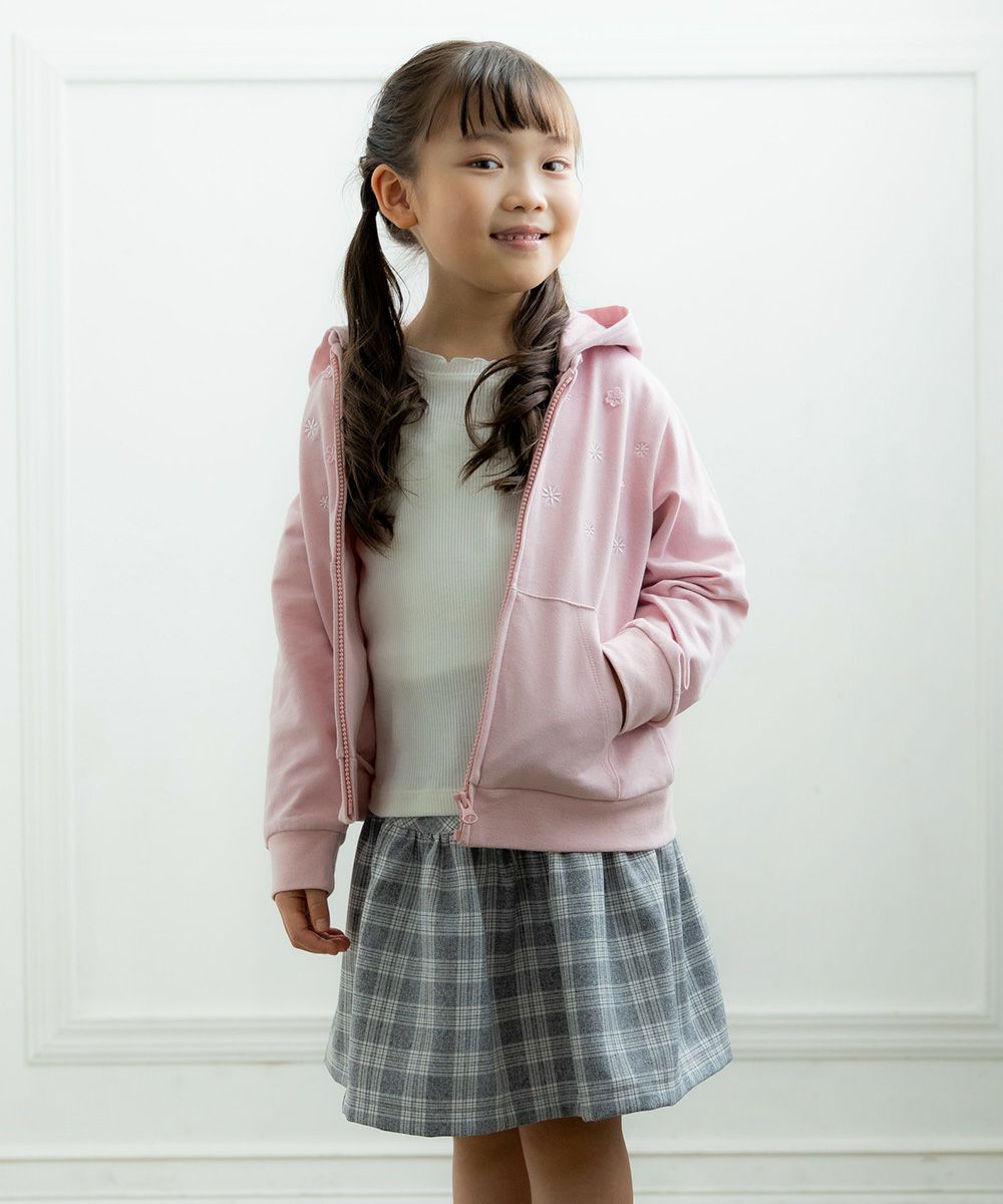 Children's clothing girl hood removal zip -up hoodie pink (02) model image 1