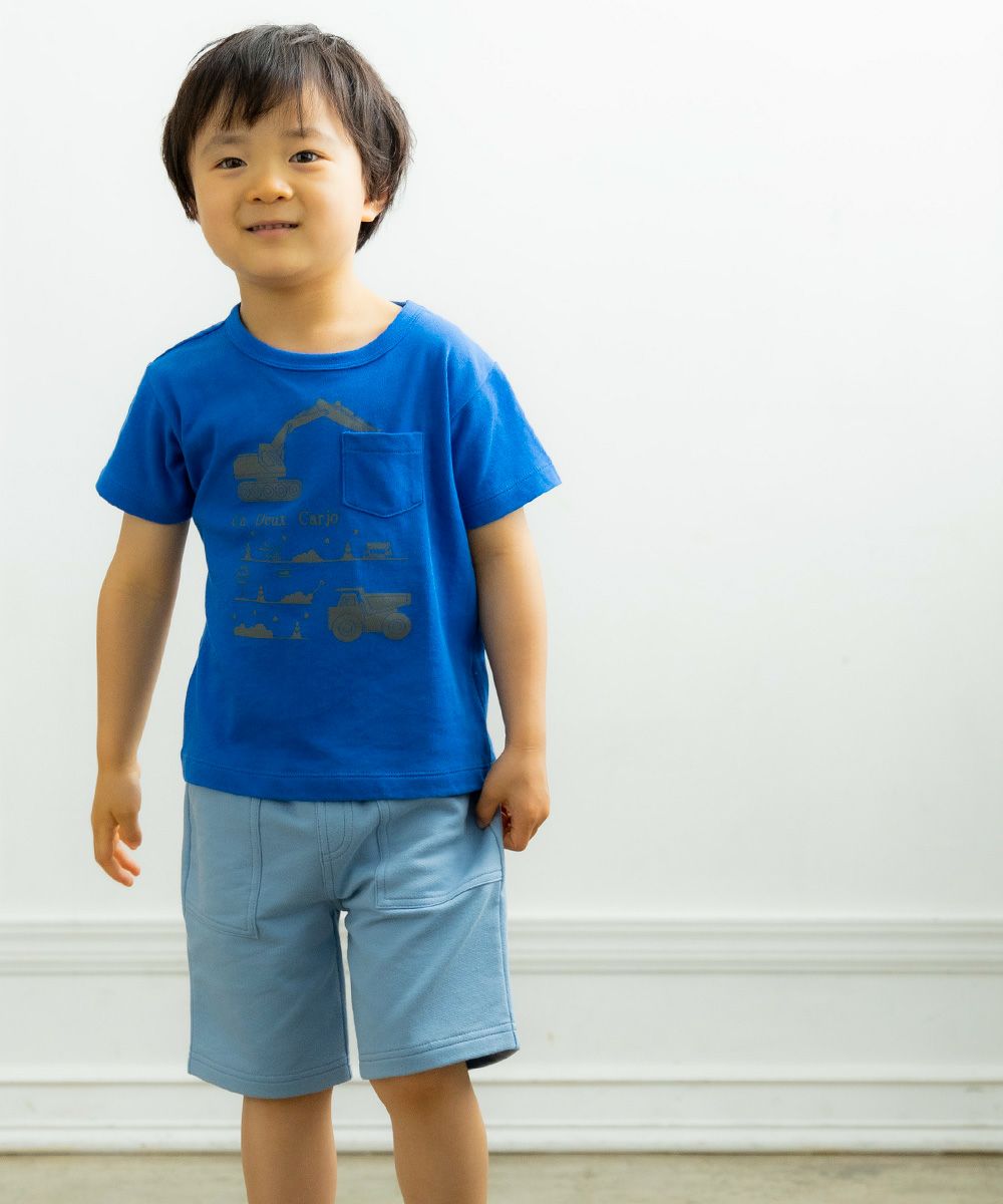 100 % cotton power shovel print T -shirt Blue model image up