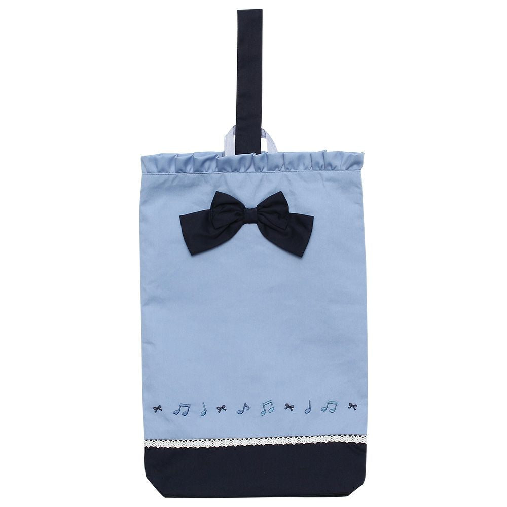 Ribbon notes embroidery shoe bag Blue front