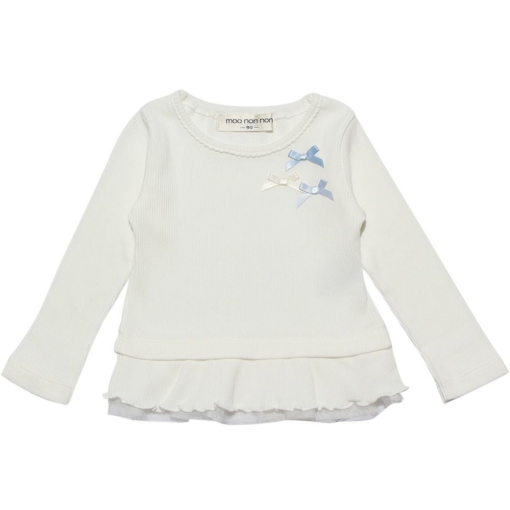 T -shirt with tulle frilled with ribbon Off White front