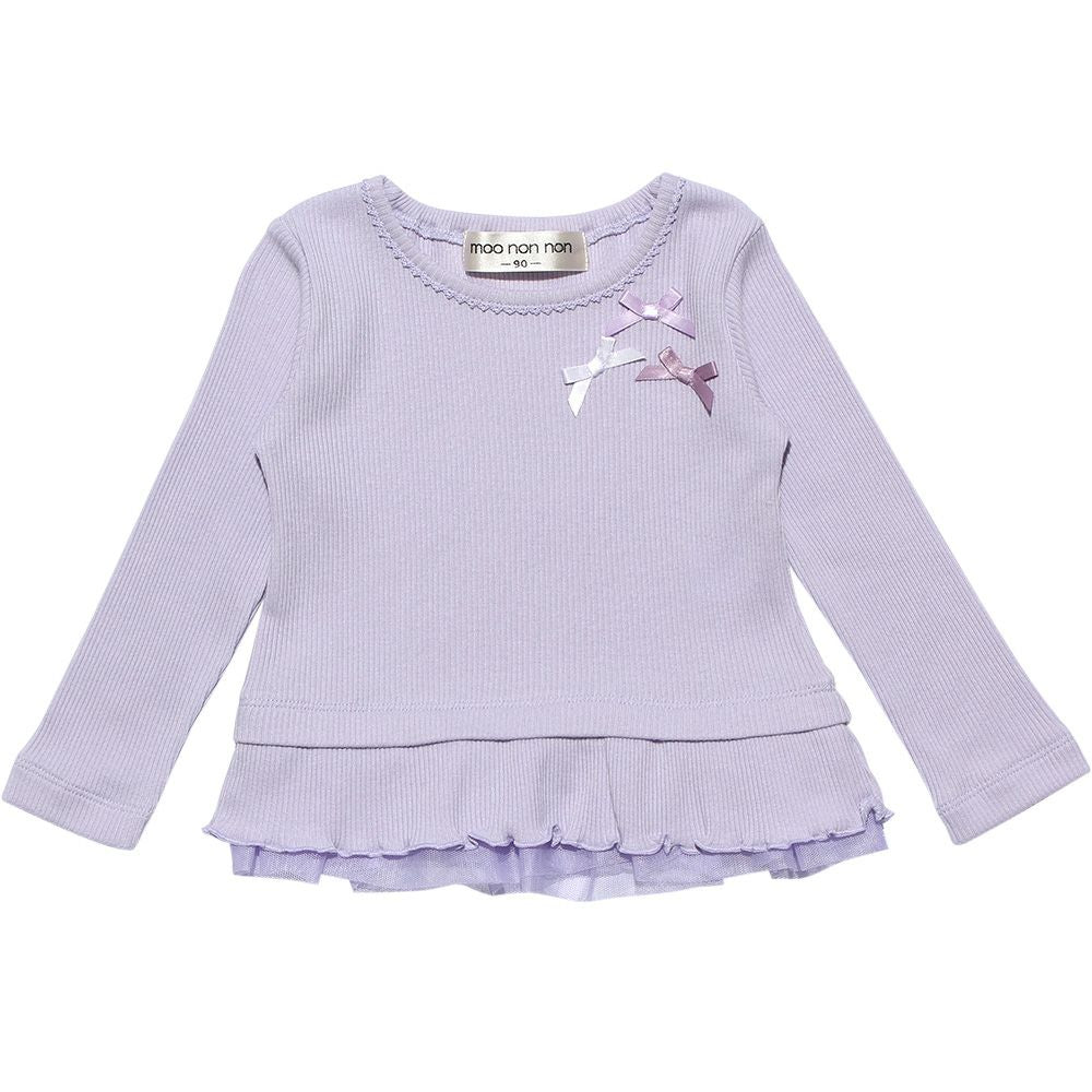 T -shirt with tulle frilled with ribbon Purple front