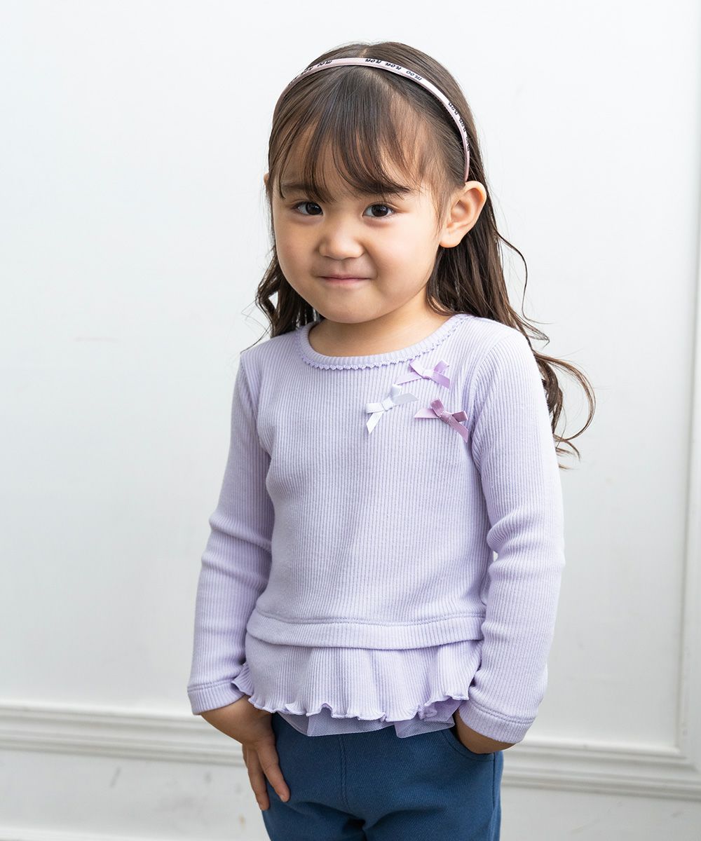 T -shirt with tulle frilled with ribbon Purple model image 1
