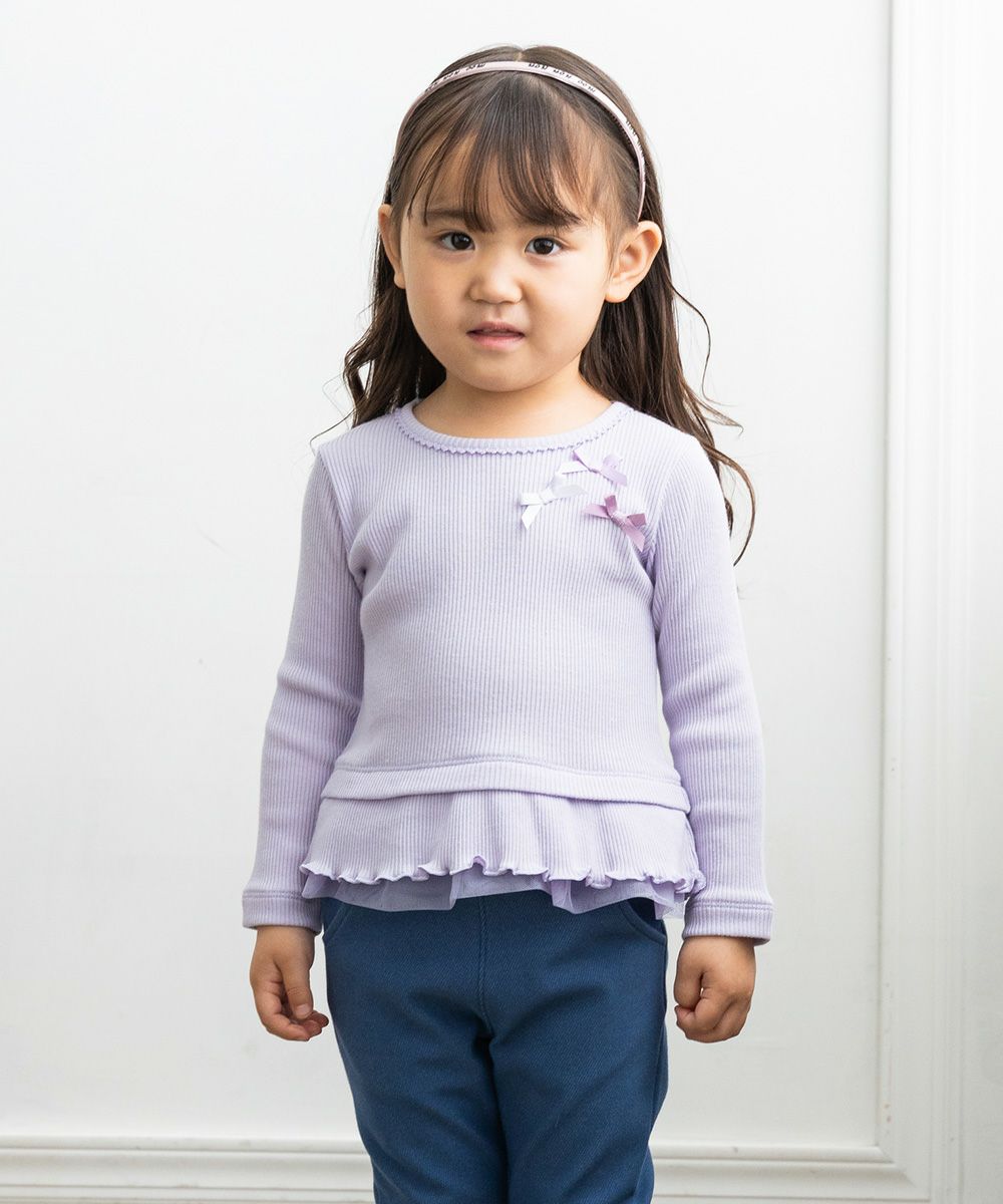 T -shirt with tulle frilled with ribbon Purple model image 3