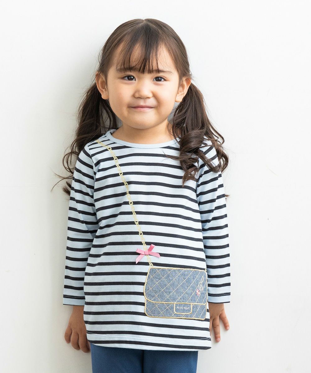 Baby Clothing Girl Baby Size 100 % Border Pattern T -shirt Blue (61) Model image Up