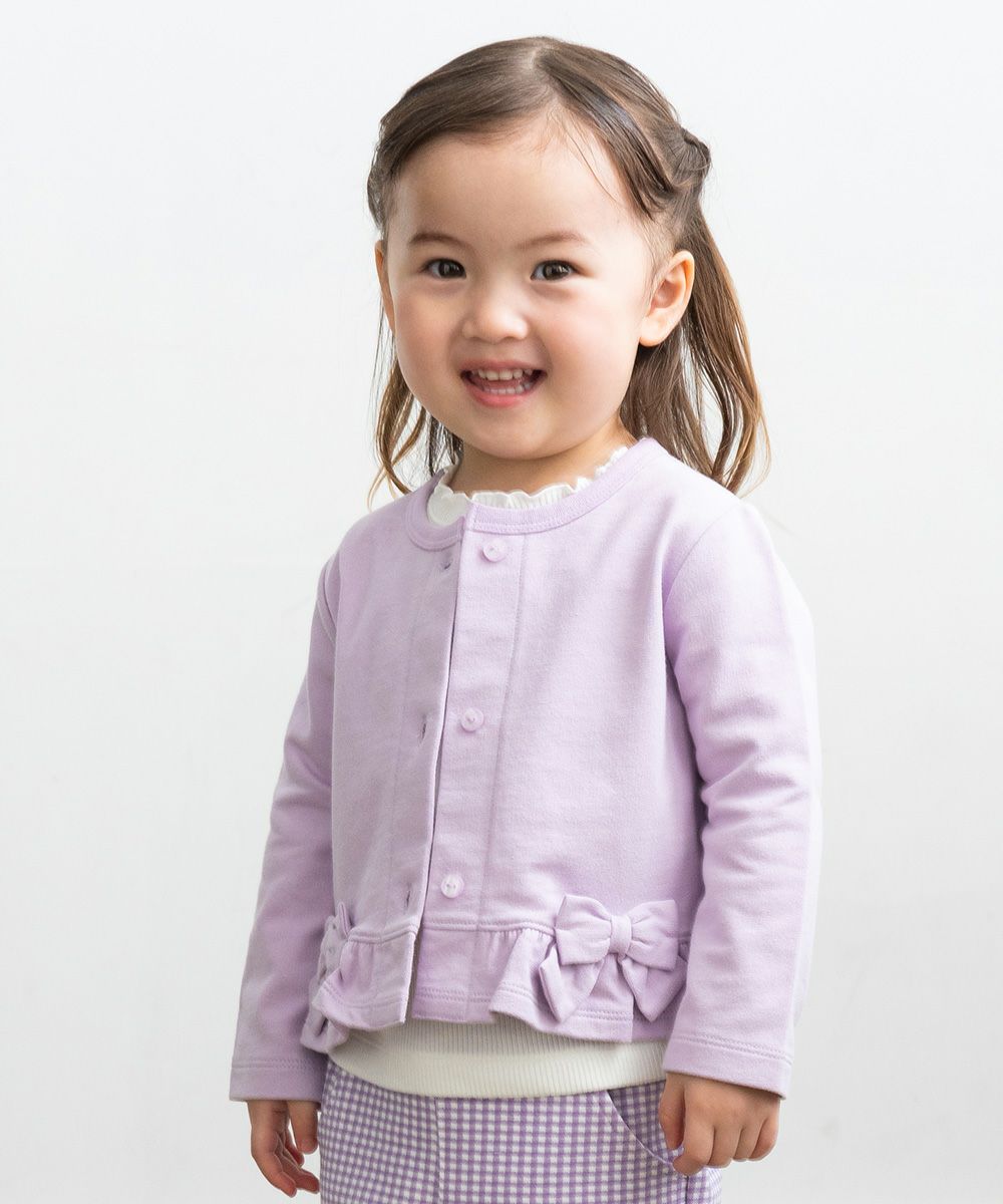 Baby Clothes Girl Baby Size Ribbon & Fluff with Mini Flying Cardigan Purple (91) Model image Up