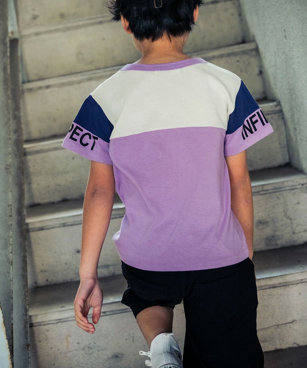 100 % cotton logo embroidery & print T -shirt Purple model image 2