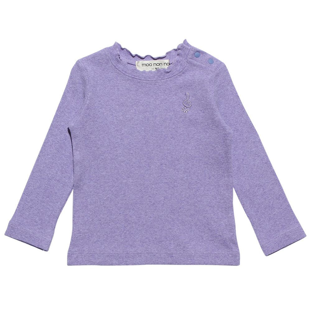 Baby size note embroidery rib fabric plain T -shirt Purple front