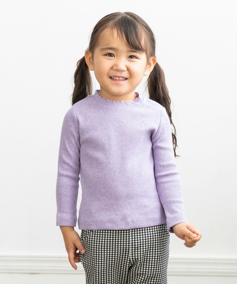 Baby size note embroidery rib fabric plain T -shirt Purple model image up