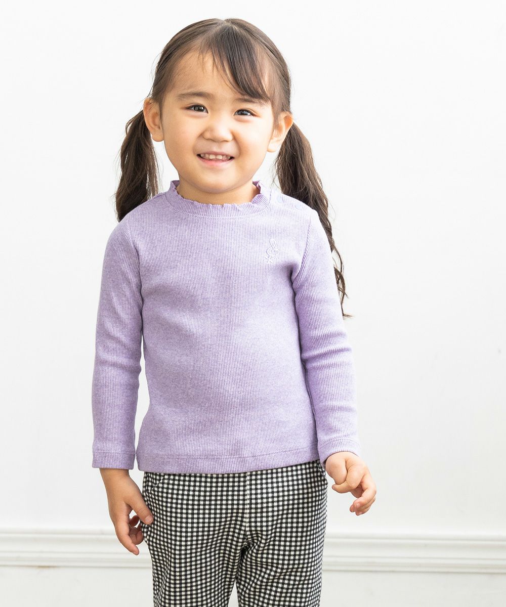 Baby size note embroidery rib fabric plain T -shirt Purple model image 1