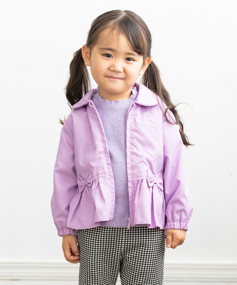 Baby size note embroidery rib fabric plain T -shirt Purple model image 2