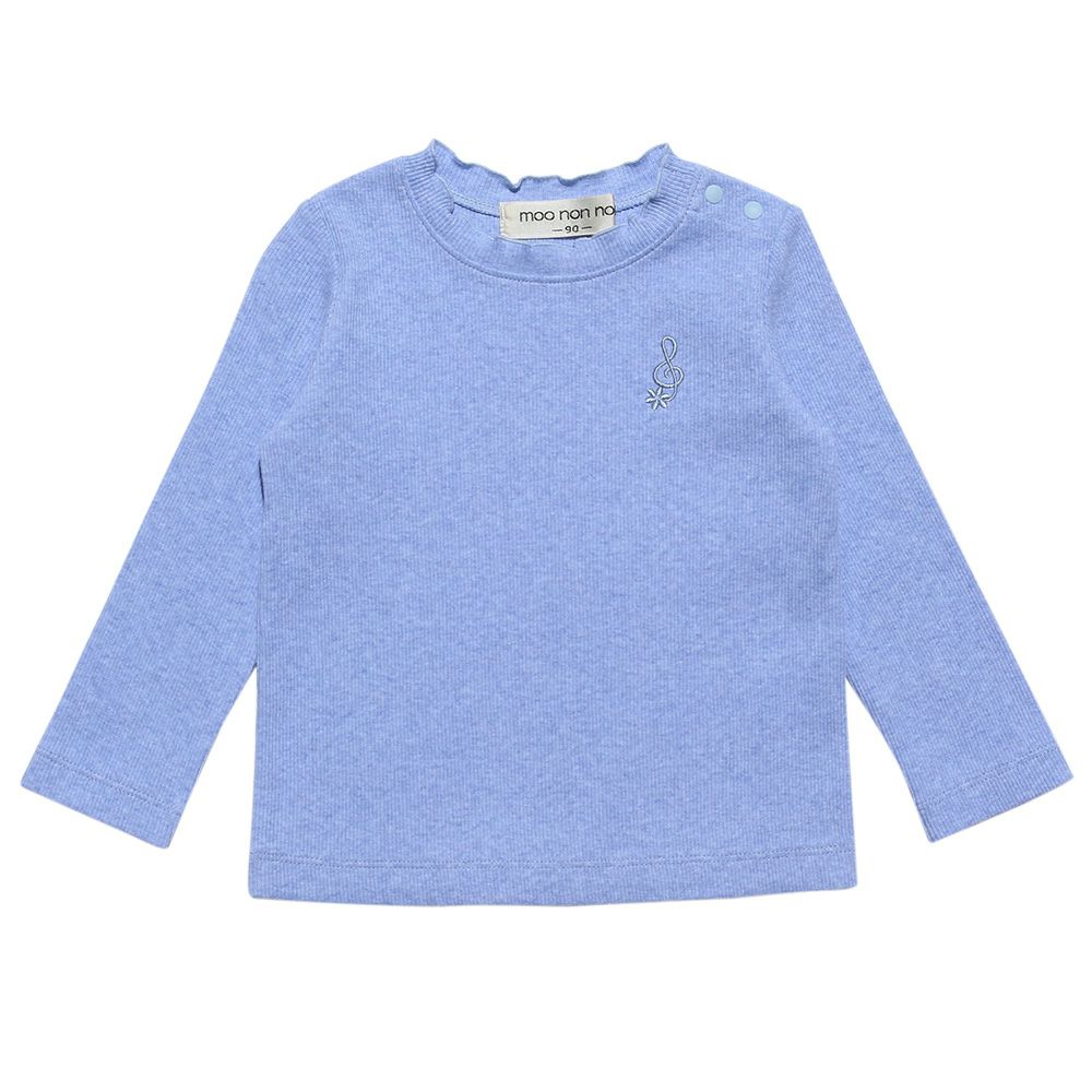 Baby size note embroidery rib fabric plain T -shirt Blue front