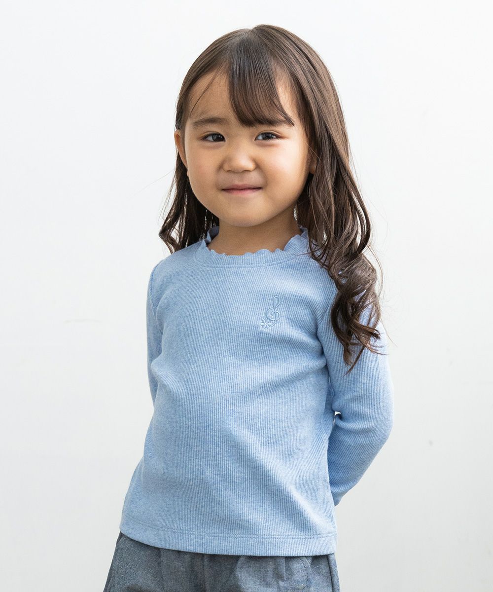 Baby size note embroidery rib fabric plain T -shirt Blue model image up