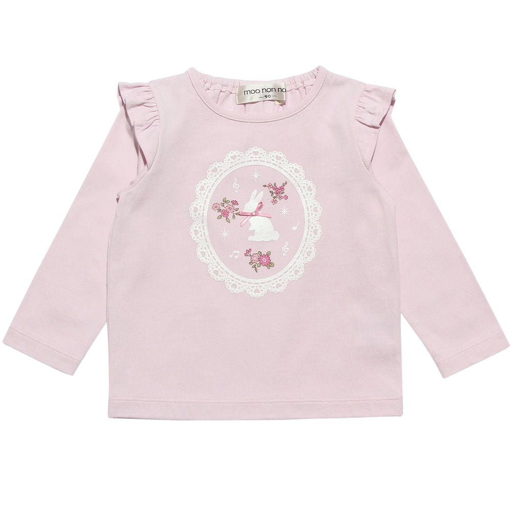 T -shirt with rabbit & lamele print ribbon Pink front