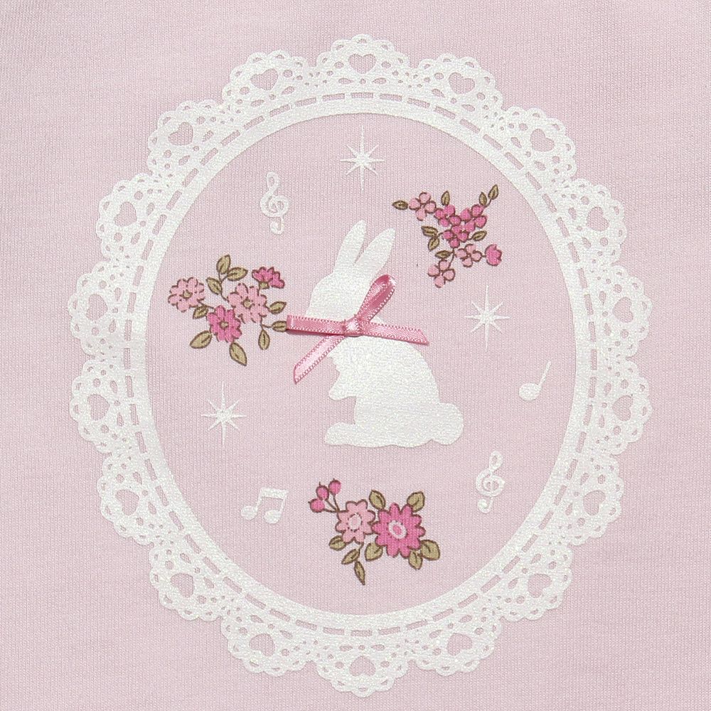T -shirt with rabbit & lamele print ribbon Pink Design point 1