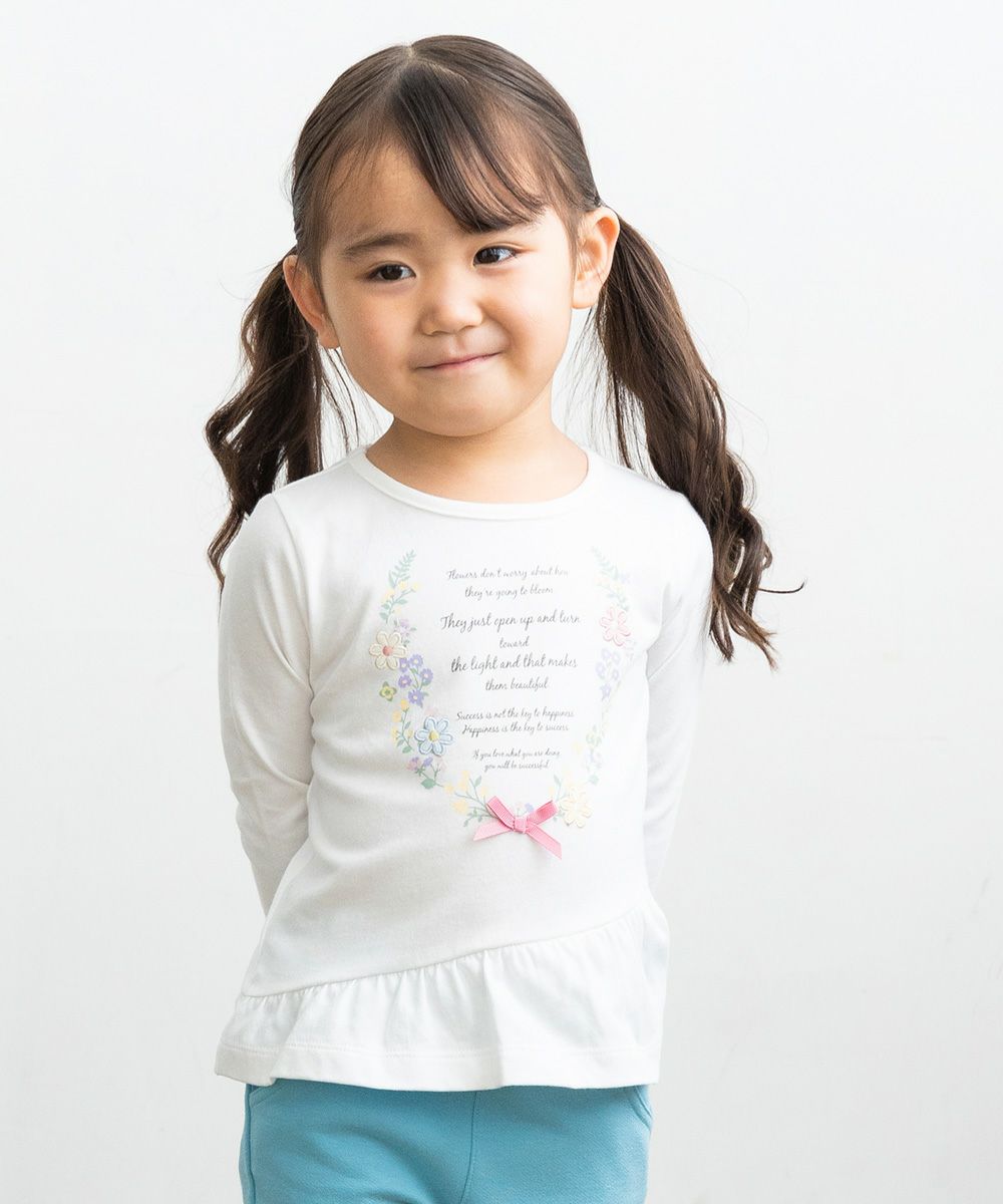 Baby Clothes Girl Baby Size 100 % Cotton Logo & Flower Print T -shirt Off White (11) Model Image Up