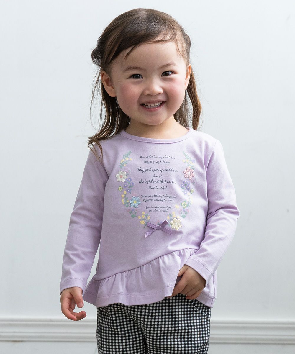 Baby clothes girl baby size 100 % cotton logo & flower print T -shirt purple (91) model image