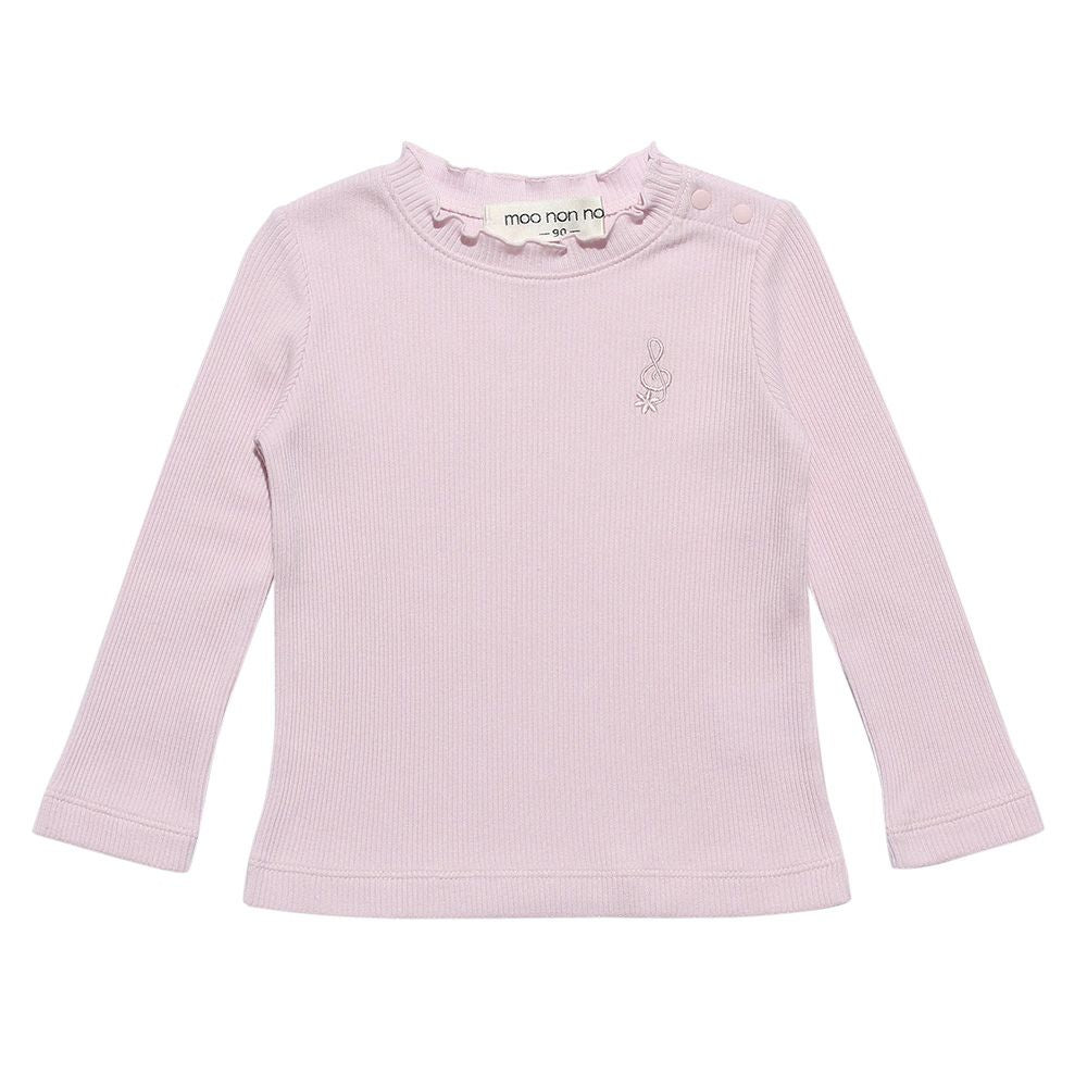 Baby size note embroidery rib T -shirt Pink front