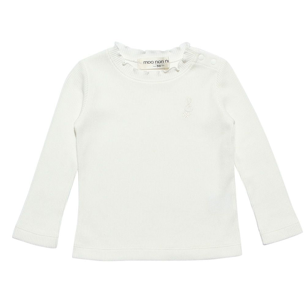 Baby size note embroidery rib T -shirt Off White front