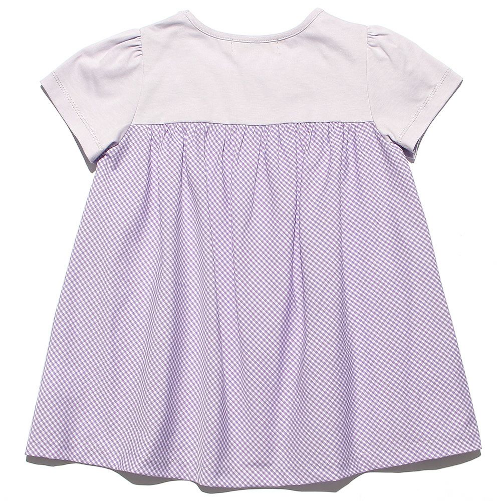 A gingham check switching T-shirt Purple back