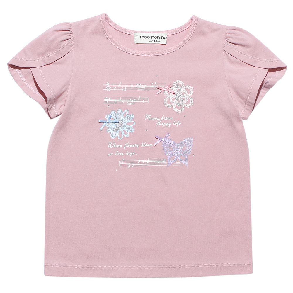 100 % cotton butterfly and flower print T-shirt Pink front