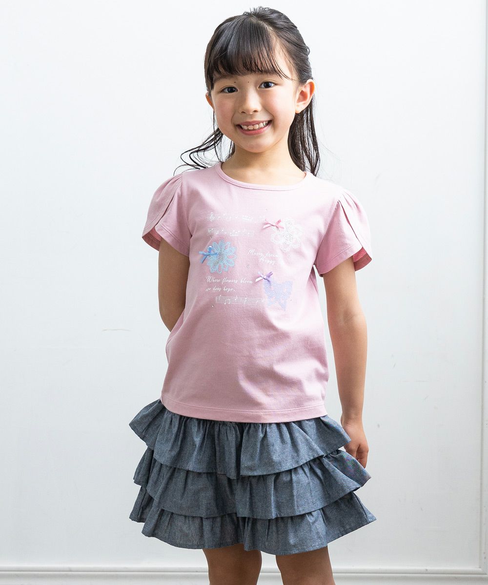 100 % cotton butterfly and flower print T-shirt Pink model image 1