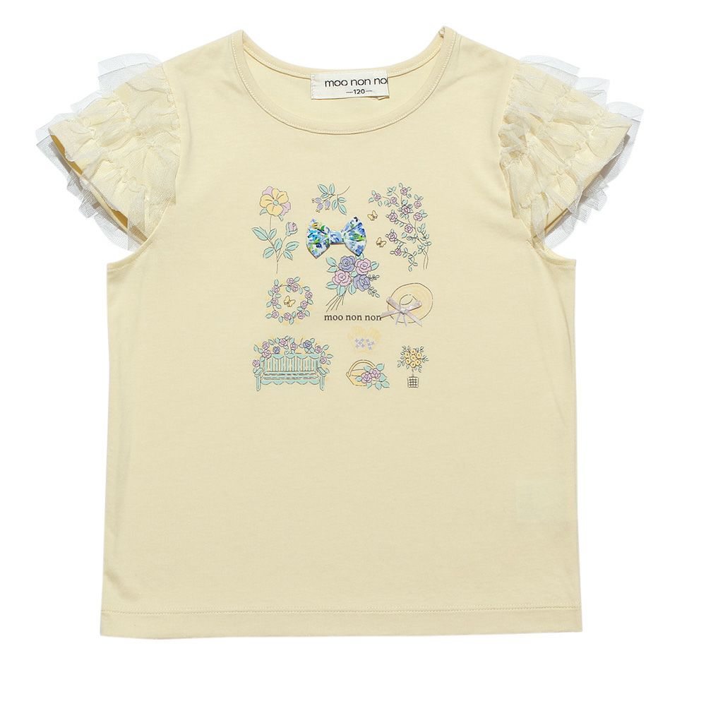 T -shirt with flower print & ribbon Yellow front