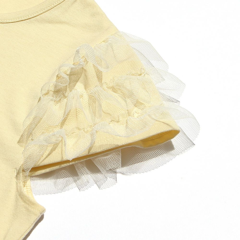 T -shirt with flower print & ribbon Yellow Design point 2