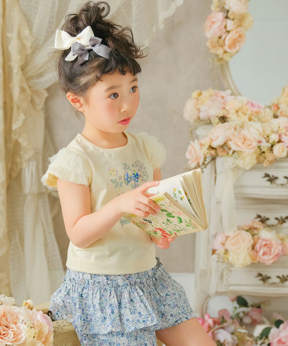 T -shirt with flower print & ribbon Yellow model image 1
