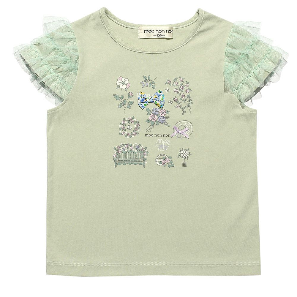 T -shirt with flower print & ribbon Green front