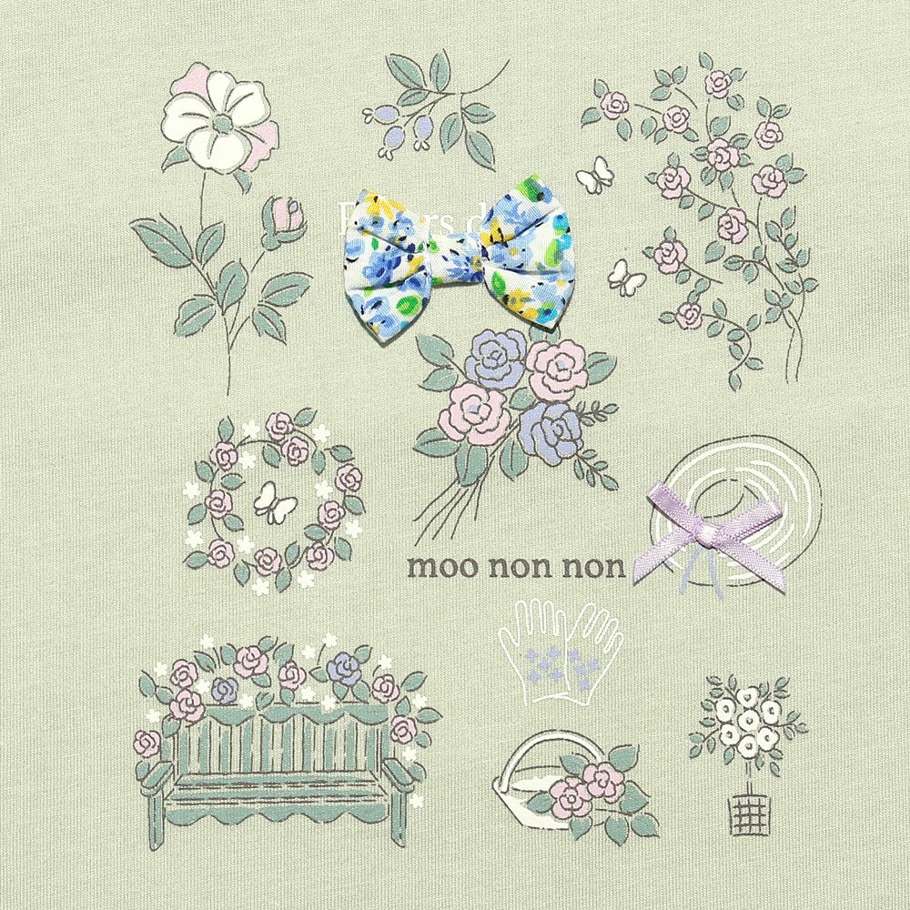 T -shirt with flower print & ribbon Green Design point 1