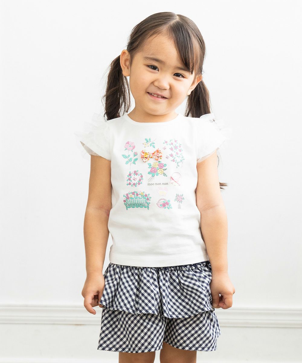 T -shirt with flower print & ribbon Off White model image 4